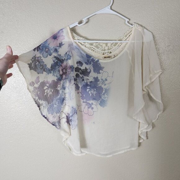 Mudd Boho Blouse Y2K Size M Sheer Floral - Picture 1 of 10